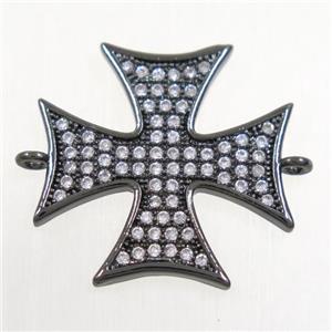copper cross connector paved zircon, black plated, approx 20x20mm [FDZN4550]