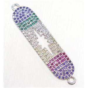 copper connector paved zircon, north star, platinum plated, approx 8x31mm [FDZN4552]
