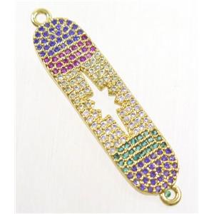 copper connector paved zircon, north star, gold plated, approx 8x31mm [FDZN4553]