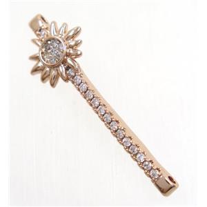 copper connector paved zircon, sunflower, rose gold, approx 12-37mm [FDZN4556]