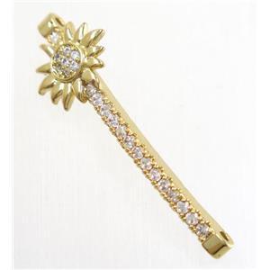 copper connector paved zircon, sunflower, gold plated, approx 12-37mm [FDZN4558]