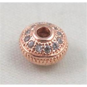 copper spacer bead paved zircon, rose gold plated, approx 5x7mm [FDZN456]
