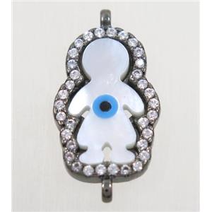 copper boy connector paved zircon with shell evil eye, black plated, approx 12x18mm [FDZN4569]