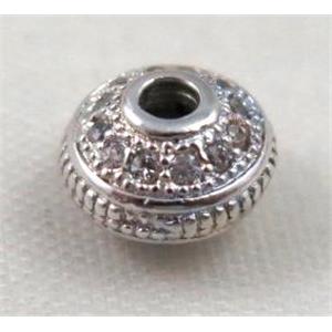 copper spacer bead paved zircon, platinum plated, approx 5x7mm [FDZN457]