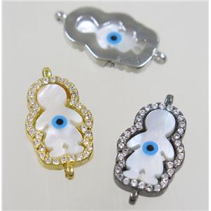 copper boy connector paved zircon with shell evil eye, mix color, approx 12x18mm [FDZN4570]