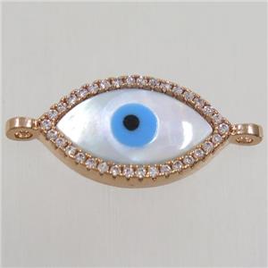 copper oval connector paved zircon with shell evil eye, rose gold, approx 10x17mm [FDZN4576]