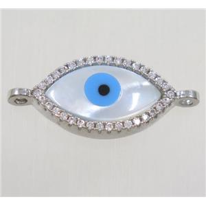 copper oval connector paved zircon with shell evil eye, platinum plated, approx 10x17mm [FDZN4577]