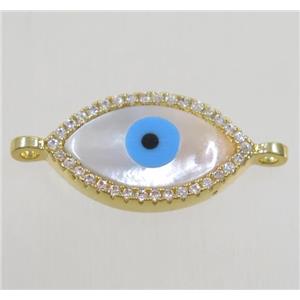 copper oval connector paved zircon with shell evil eye, rose gold, approx 10x17mm [FDZN4578]