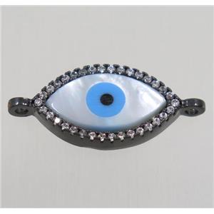 copper oval connector paved zircon with shell evil eye, black plated, approx 10x17mm [FDZN4579]