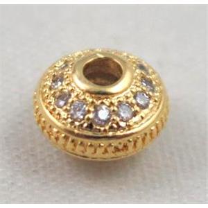 copper spacer bead paved zircon, gold plated, approx 5x7mm [FDZN458]