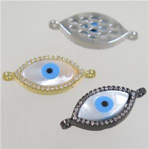 copper oval connector paved zircon with shell evil eye, mix color, approx 10x17mm [FDZN4580]