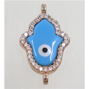 copper hamsahand connector paved zircon with shell evil eye, rose gold, approx 12x17mm [FDZN4581]