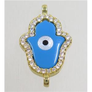 copper hamsahand connector paved zircon with shell evil eye, gold plated, approx 12x17mm [FDZN4583]