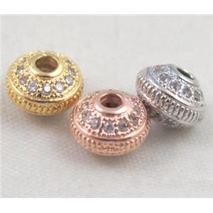 copper spacer bead paved zircon, mixed color, approx 5x7mm [FDZN459]