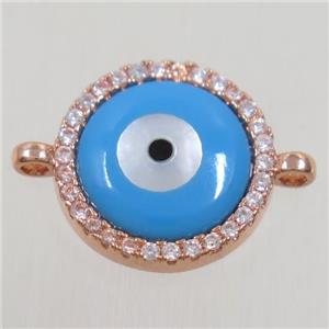 copper connector paved zircon, evil eye, rose gold, approx 13mm dia [FDZN4599]