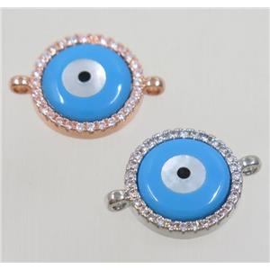 copper connector paved zircon, evil eye, mix color, approx 13mm dia [FDZN4601]