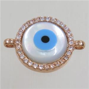 copper circle connector paved zircon with evil eye, rose gold, approx 9mm dia [FDZN4602-9MM]