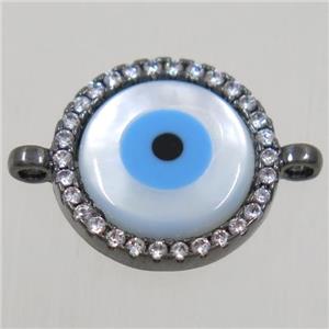 copper circle connector paved zircon with evil eye, black plated, approx 13mm dia [FDZN4605-13MM]