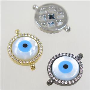 copper circle connector paved zircon with evil eye, mix color, approx 9mm dia [FDZN4606-9MM]
