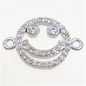 copper Emoji connector paved zircon, platinum plated, approx 11.5mm [FDZN4608]