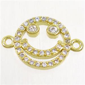 copper Emoji connector paved zircon, gold plated, approx 11.5mm [FDZN4609]