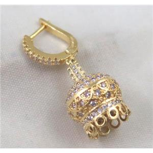 copper earring paved zircon, gold plated, approx 11x12mm, 12x17.5mm [FDZN461]