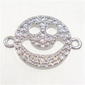 copper Emoji connector paved zircon, platinum plated, approx 12mm dia [FDZN4613]