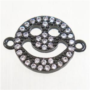 copper Emoji connector paved zircon, black plated, approx 12mm dia [FDZN4615]