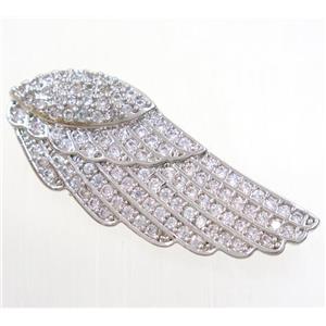 copper pendant paved zircon, angel wing, platinum plated, approx 15-37mm [FDZN4617]
