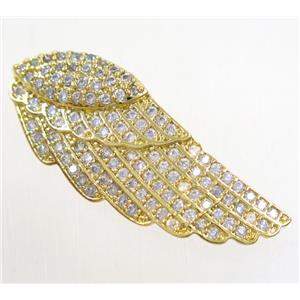 copper pendant paved zircon, angel wing, gold plated, approx 15-37mm [FDZN4618]