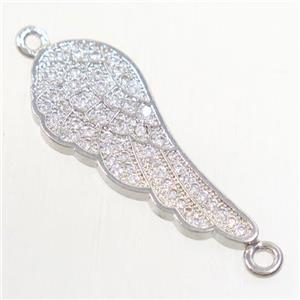 copper connector paved zircon, angel wing, platinum plated, approx 11-26mm [FDZN4621]
