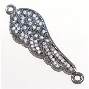 copper connector paved zircon, angel wing, black plated, approx 11-26mm [FDZN4623]