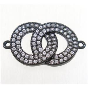 copper doubleRing connector paved zircon, black plated, approx 13x18mm [FDZN4628]