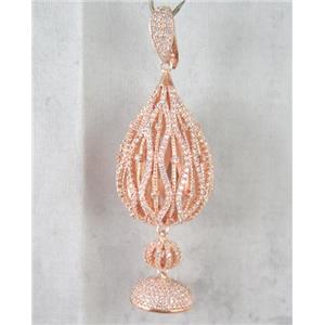 copper pendant paved zircon, rose gold plated, approx 14mm, 25x40mm, 10mm, 16mm [FDZN463]