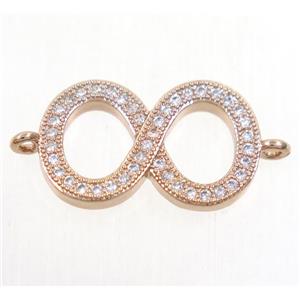 copper infinity connector paved zircon, rose gold, approx 11.5x18mm [FDZN4630]