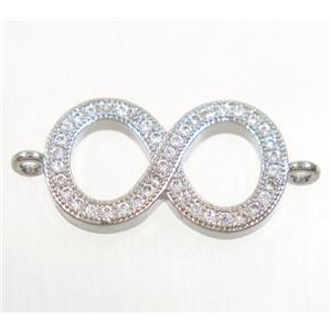 copper infinity connector paved zircon, platinum plated, approx 11.5x18mm [FDZN4631]