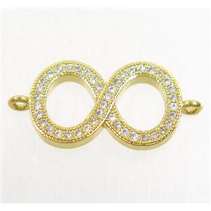 copper infinity connector paved zircon, gold plated, approx 11.5x18mm [FDZN4632]