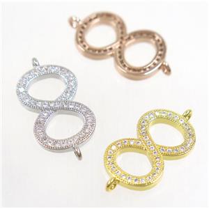copper infinity connector paved zircon, mix color, approx 11.5x18mm [FDZN4633]