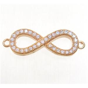 copper infinity connector paved zircon, rose gold, approx 8.5x20mm [FDZN4634]