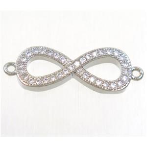 copper infinity connector paved zircon, platinum plated, approx 8.5x20mm [FDZN4635]