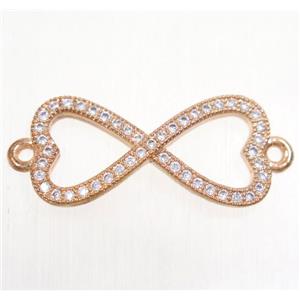 copper infinity connector paved zircon, rose gold, approx 11.5x22mm [FDZN4638]