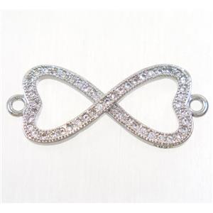 copper infinity connector paved zircon, platinum plated, approx 11.5x22mm [FDZN4639]