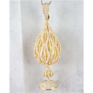 copper pendant paved zircon, gold plated, approx 14mm, 25x40mm, 10mm, 16mm [FDZN464]