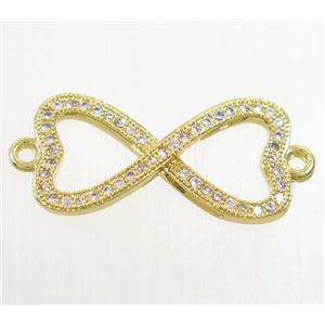 copper infinity connector paved zircon, gold plated, approx 11.5x22mm [FDZN4640]