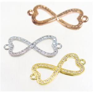 copper infinity connector paved zircon, mix color, approx 11.5x22mm [FDZN4641]