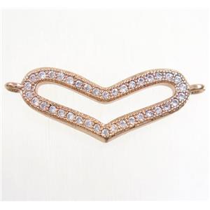 copper heart connector paved zircon, rose gold, approx 10-23mm [FDZN4642]