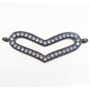 copper heart connector paved zircon, black plated, approx 10-23mm [FDZN4645]