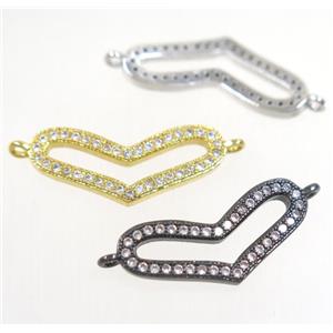 copper heart connector paved zircon, mix color, approx 10-23mm [FDZN4646]