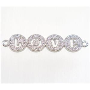 copper LOVE connector paved zircon, platinum plated, approx 8-28mm [FDZN4648]