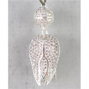 copper pendant paved zircon, silver plated, approx 10mm, 15x25mm [FDZN465]
